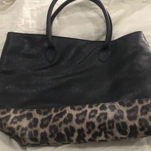 Leopard and black vinyl tote